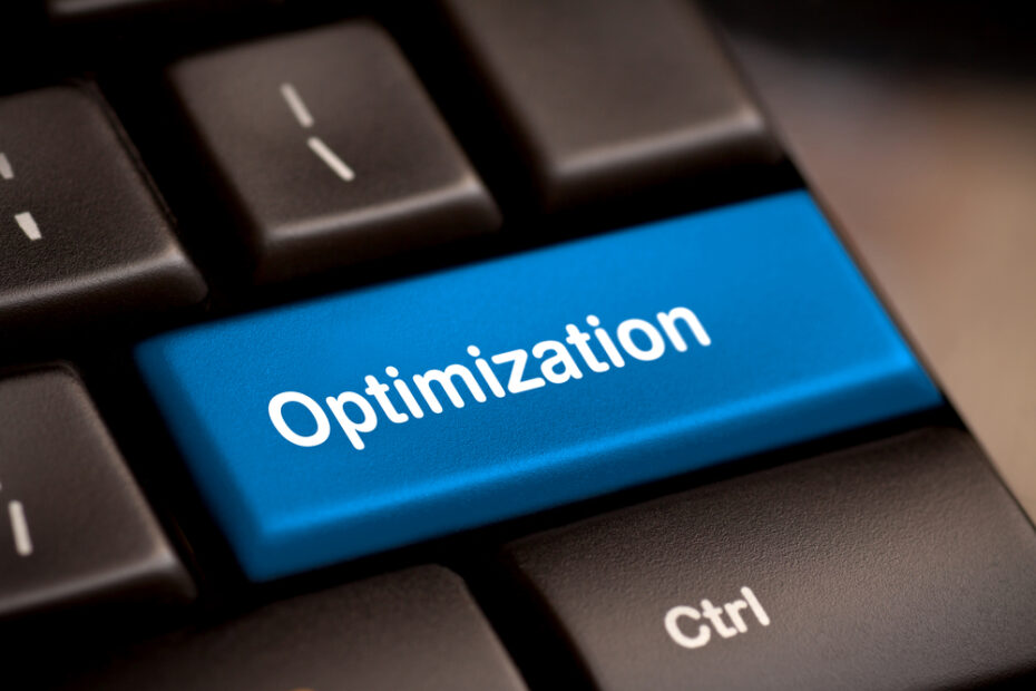 A blue keyboard key labeled "optimization"